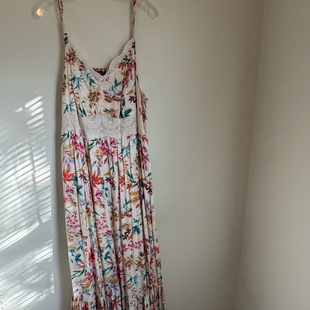 Torrid Multicolor Floral Lace Trim Maxi Dress